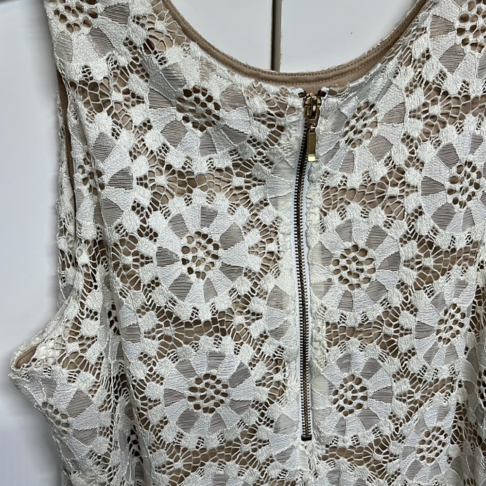 Ronni Nicole Lace Overlay Dress Cream Tan Sleeveless Sheath Timeless Formal - Picture 8 of 10